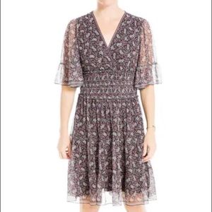 Purple floral V neck Dress